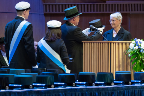 Honorary Doctorate Aino Nevalainen at the doctoral conferment ceremony in Kuopio 2025.